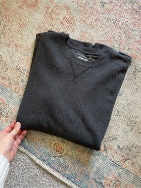 Eddie Bauer Men's Dark Gray Waffle Crewneck Thermal Sweater